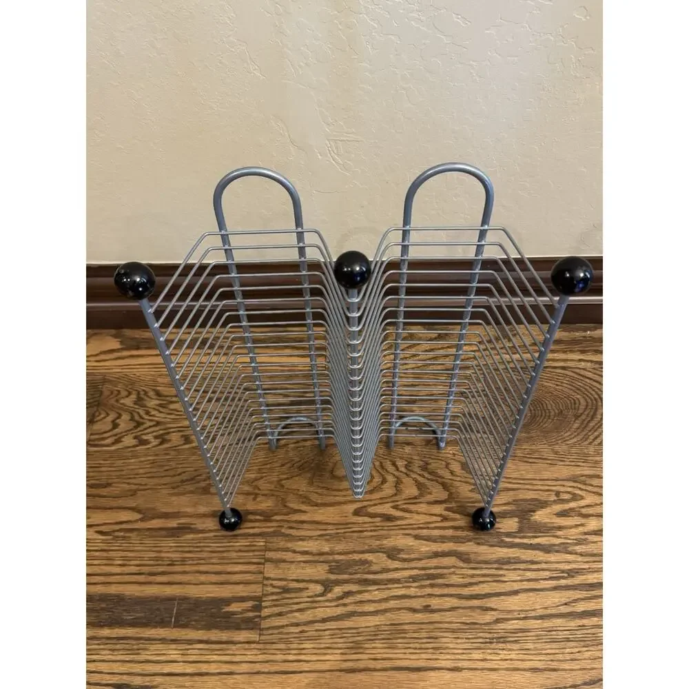 40 CD Silver Metal Black Wood Knobs Wire Media Storage Tower Rack Stand EUC VTG